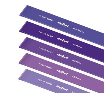 Latex exercise belt set – Mini Band L, 2.3-18.2 kg, 5 rubber bands, purple, REBEL ACTIVE